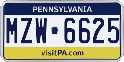 PA license plate MZW6625