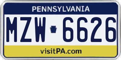 PA license plate MZW6626