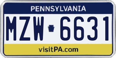 PA license plate MZW6631