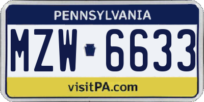 PA license plate MZW6633