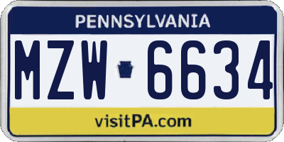 PA license plate MZW6634