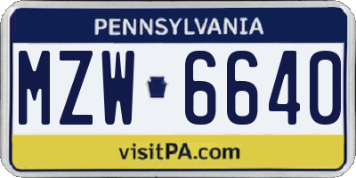 PA license plate MZW6640