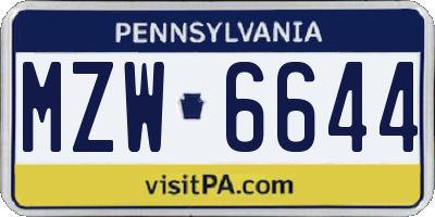 PA license plate MZW6644