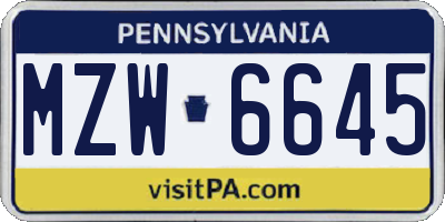PA license plate MZW6645