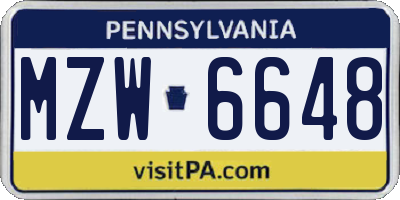 PA license plate MZW6648