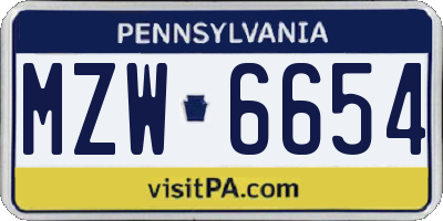 PA license plate MZW6654