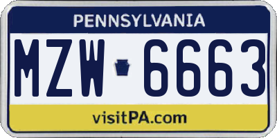 PA license plate MZW6663