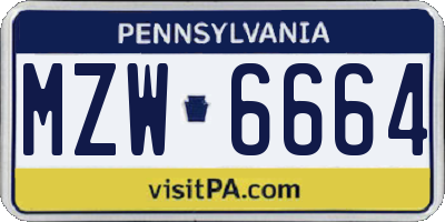 PA license plate MZW6664
