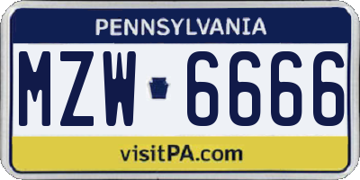 PA license plate MZW6666