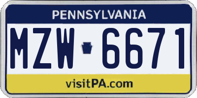 PA license plate MZW6671