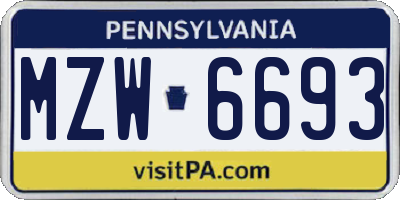 PA license plate MZW6693
