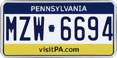 PA license plate MZW6694