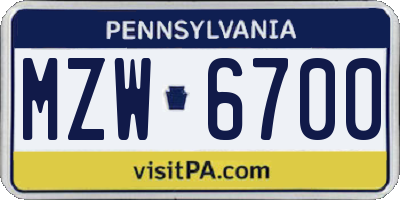 PA license plate MZW6700