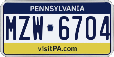 PA license plate MZW6704