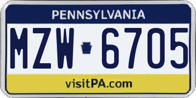 PA license plate MZW6705