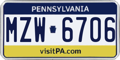 PA license plate MZW6706