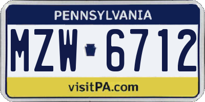 PA license plate MZW6712