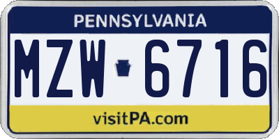 PA license plate MZW6716
