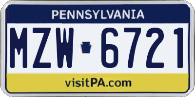 PA license plate MZW6721