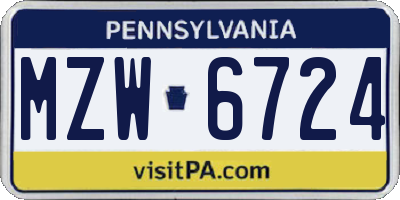 PA license plate MZW6724