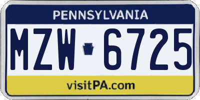 PA license plate MZW6725