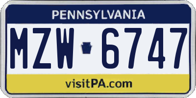 PA license plate MZW6747