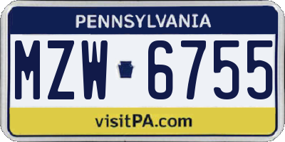 PA license plate MZW6755
