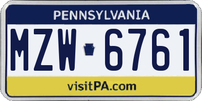 PA license plate MZW6761