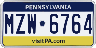 PA license plate MZW6764
