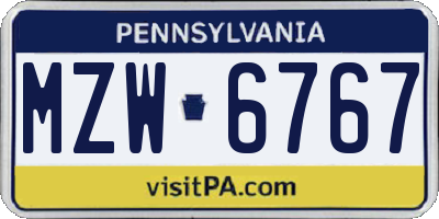 PA license plate MZW6767