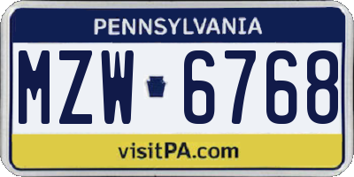 PA license plate MZW6768