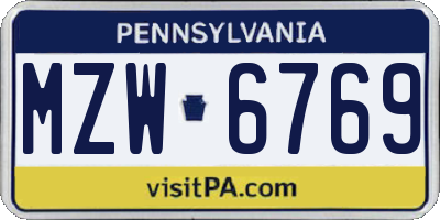 PA license plate MZW6769