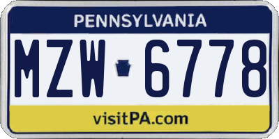 PA license plate MZW6778