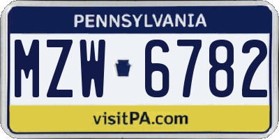 PA license plate MZW6782