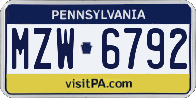 PA license plate MZW6792