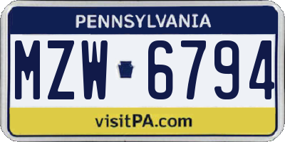 PA license plate MZW6794