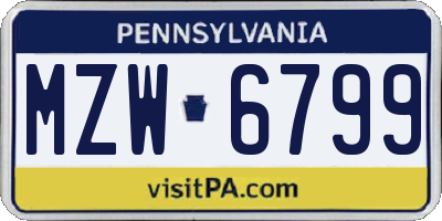 PA license plate MZW6799