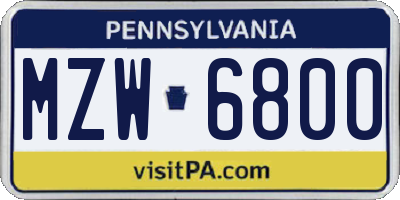 PA license plate MZW6800