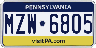 PA license plate MZW6805