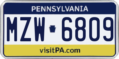 PA license plate MZW6809