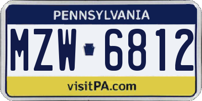PA license plate MZW6812