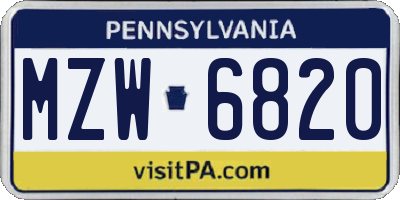 PA license plate MZW6820