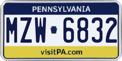 PA license plate MZW6832