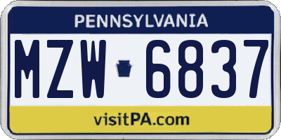 PA license plate MZW6837