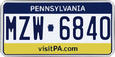 PA license plate MZW6840