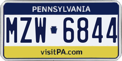 PA license plate MZW6844