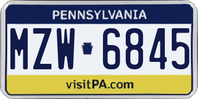 PA license plate MZW6845