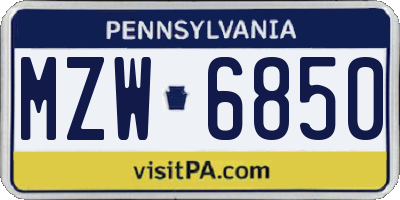 PA license plate MZW6850