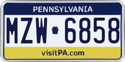 PA license plate MZW6858