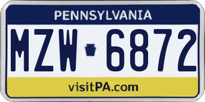 PA license plate MZW6872
